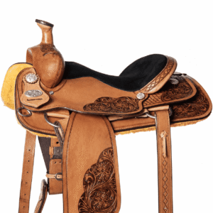 Floral Tooled Barrel Saddle Black Suede Seat Premium Western Horse Saddle Performance Riding Tack