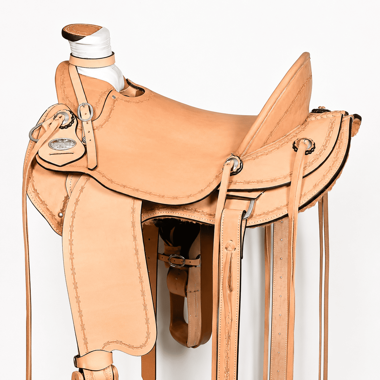 Natural Rawhide Tan Western Horse Saddle Premium Genuine Leather Handcrafted Riding Saddle - Image 2