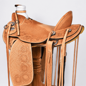 Floral Tooled Western Horse Saddle Premium Genuine Leather Handcrafted Riding Saddle Natural Tan