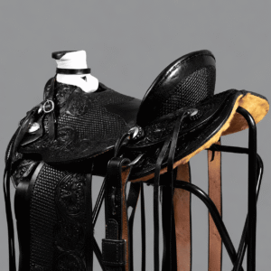 Floral Tooled Western Pleasure Horse Saddle Black Premium Genuine Leather Show Riding Saddle