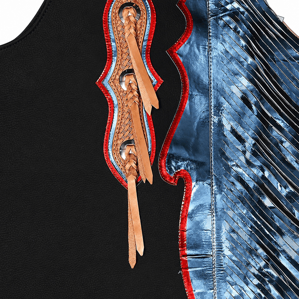 Horse Riding Chaps with Fringe and Tooled Leather Detail Fringed Design, Tooled Leather - Image 3