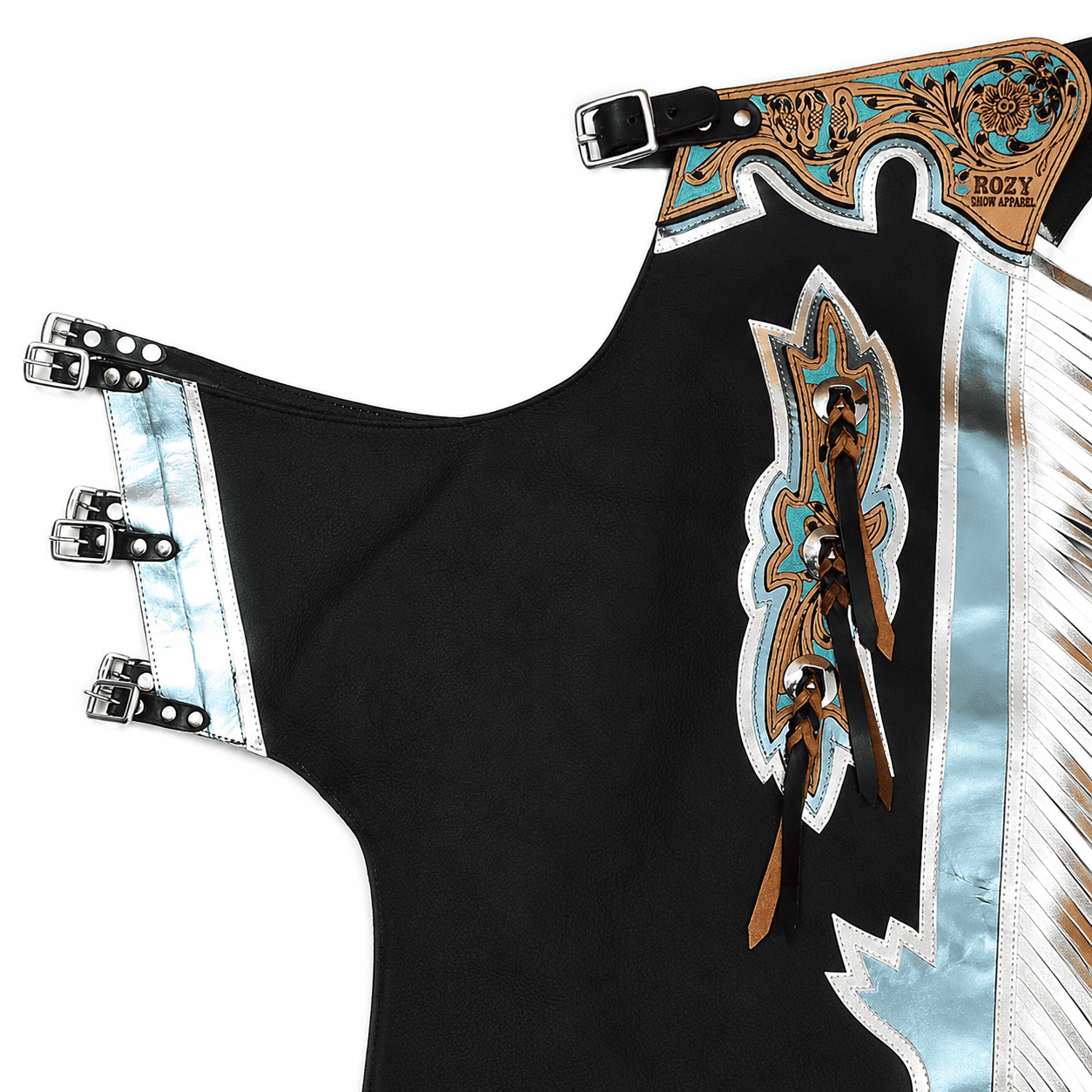 Horse Riding Chaps with Fringe and Tooled Leather Detail Fringed Design, Tooled Leather - Image 3