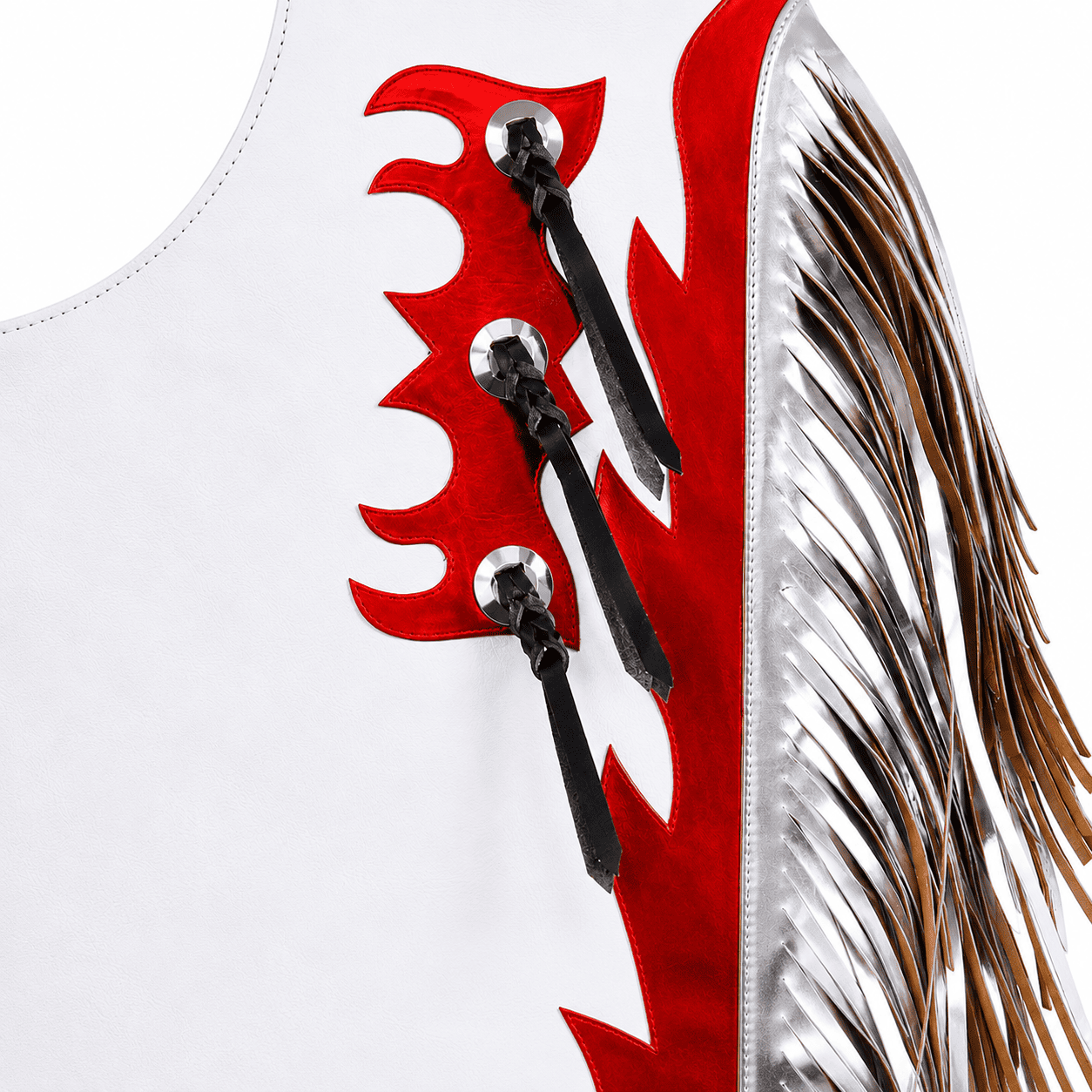Western Leather Horse Riding Chaps White Silver Fringed Design, Tooled Leather - Image 2