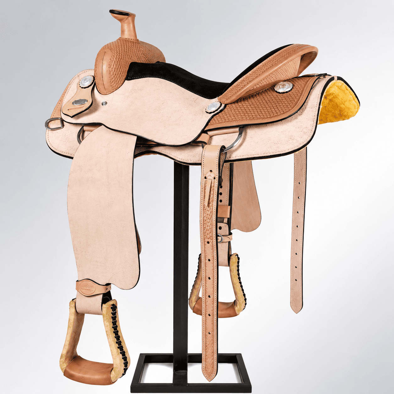 Natural Roughout Western Horse Saddle Black Suede Seat Premium Ranch Trail Riding Saddle - Image 3