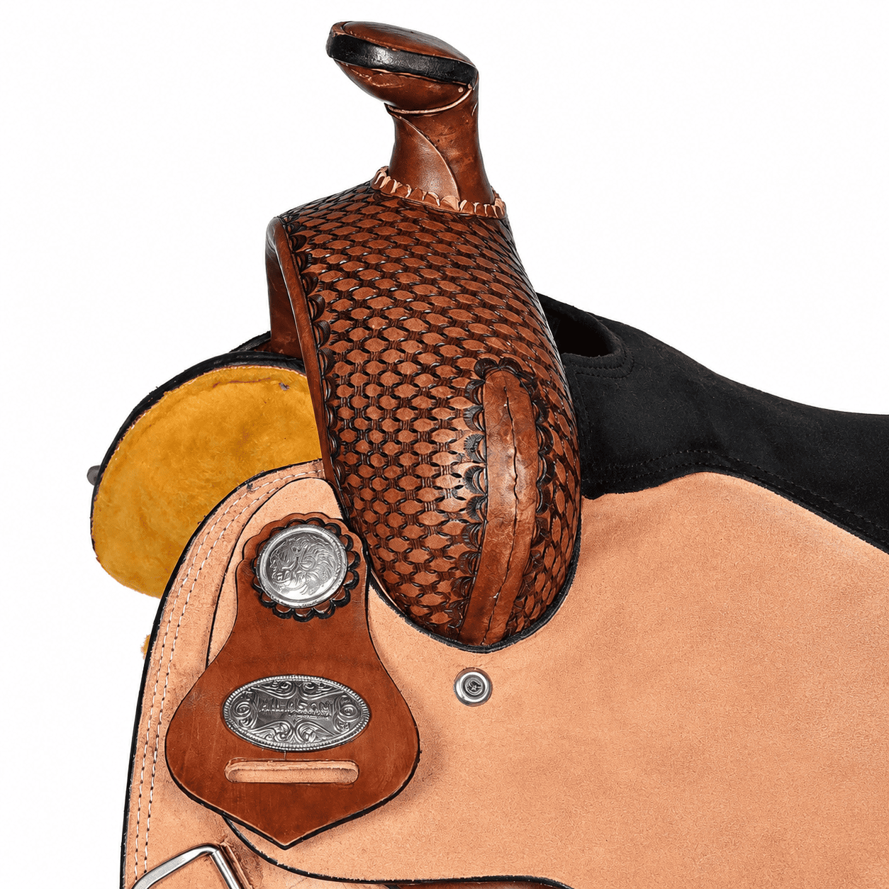 Roughout Barrel Saddle Black Suede Seat Dark Basketweave Western Horse Saddle Premium Riding Tack - Image 3