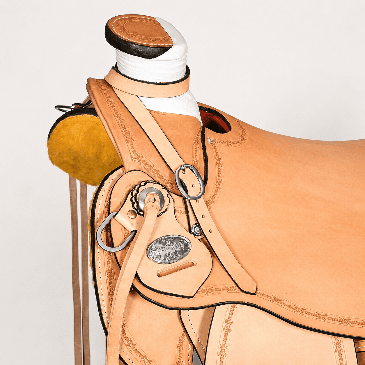 Natural Rawhide Tan Western Horse Saddle Premium Genuine Leather Handcrafted Riding Saddle - Image 3