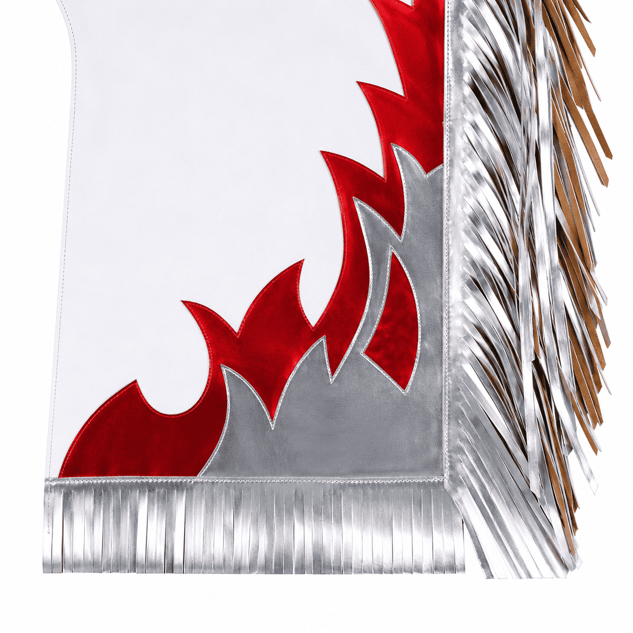 Western Leather Horse Riding Chaps White Silver Fringed Design, Tooled Leather - Image 3
