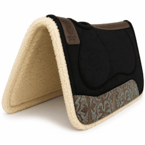 Contoured Wool Felt Saddle Pad with Vintage Turquoise Tooled Leather Panels & Fleece Lining