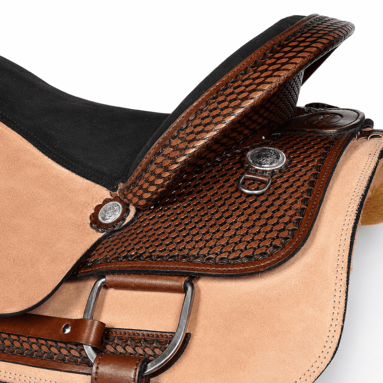 Roughout Barrel Saddle Black Suede Seat Dark Basketweave Western Horse Saddle Premium Riding Tack - Image 4