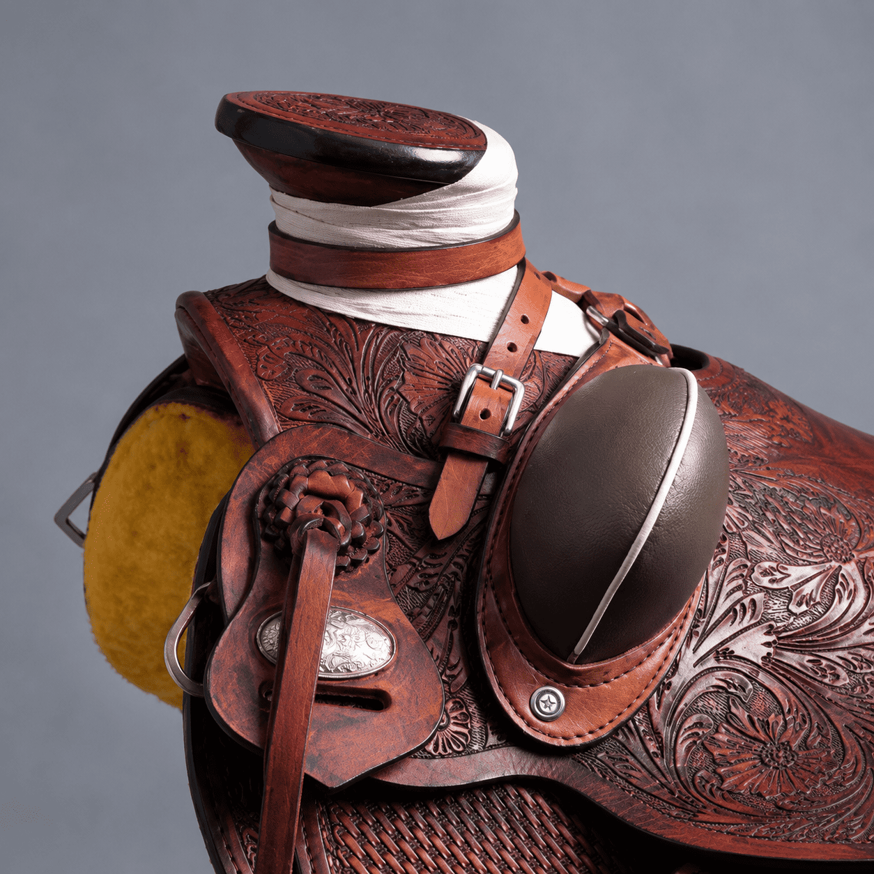 Brown Floral Tooled Western Horse Saddle Premium Hand Carved Leather Riding Tack - Image 4