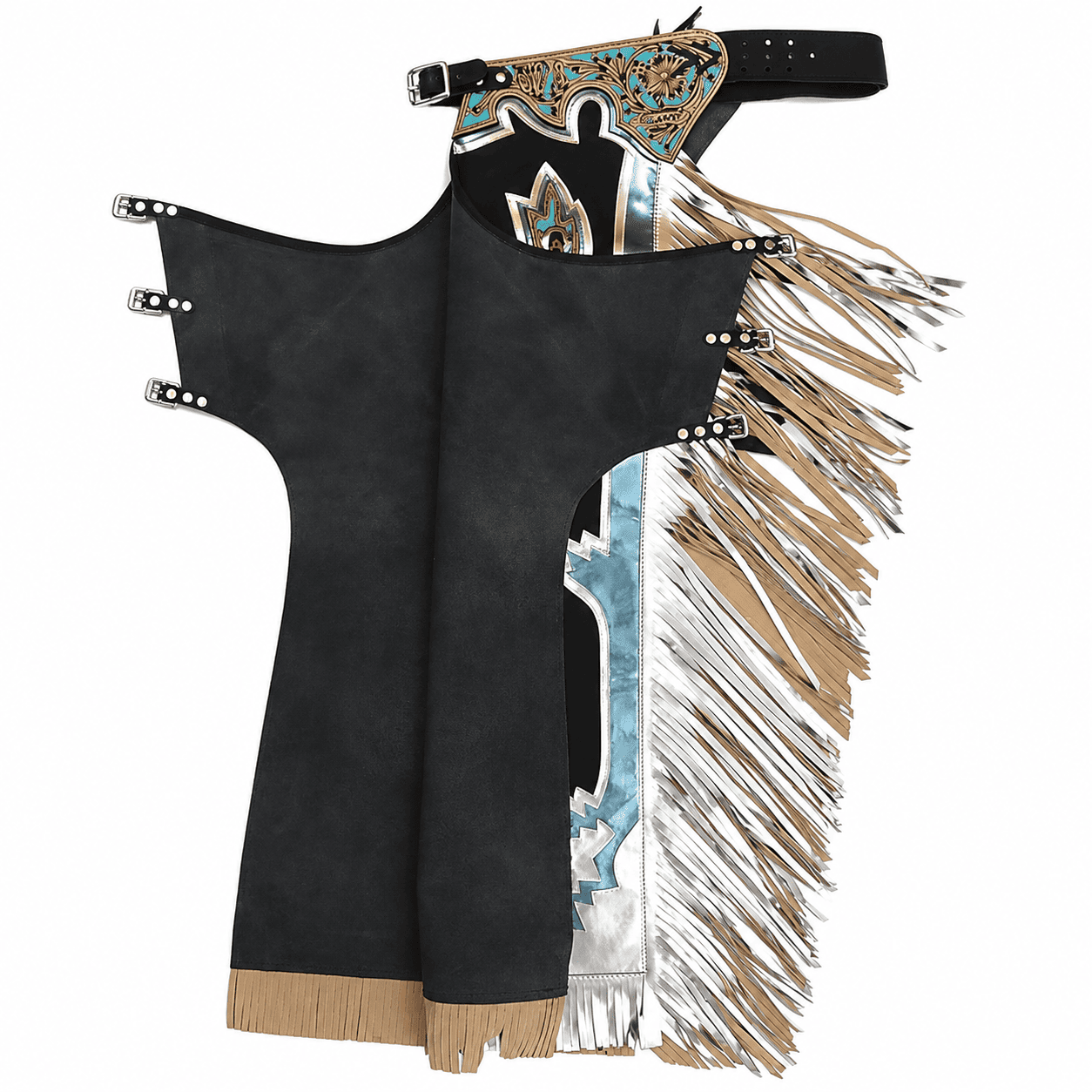 Horse Riding Chaps with Fringe and Tooled Leather Detail Fringed Design, Tooled Leather - Image 5