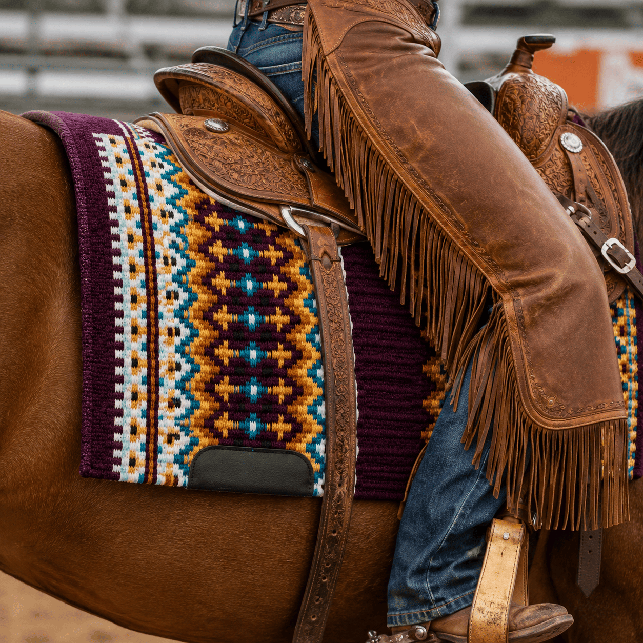 Western Saddle Pad Purple Tribal Geometric Horse Saddle Blanket for Ranch Trail & Arena Riding - Image 6
