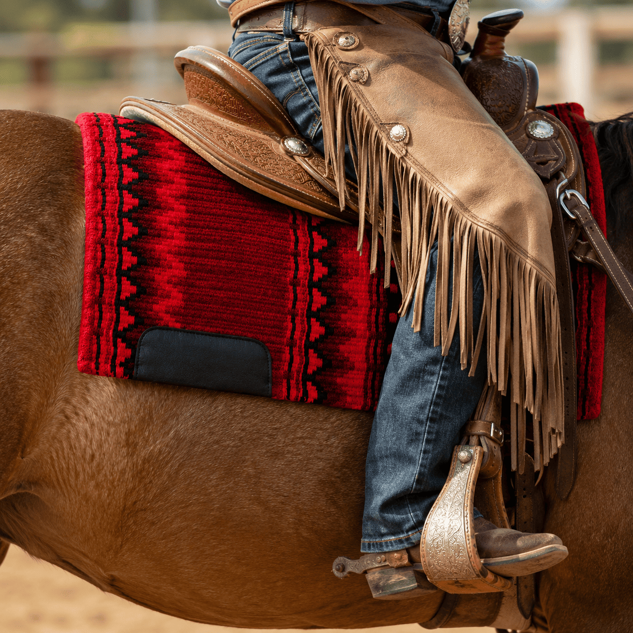 Western Saddle Pad Red Black Geometric Horse Saddle Blanket for Ranch Trail Arena Riding - Image 6