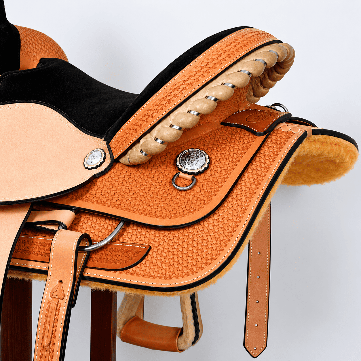 Roughout Barrel Saddle Black Suede Seat Premium Western Horse Saddle Trail Ranch Riding Tack - Image 4