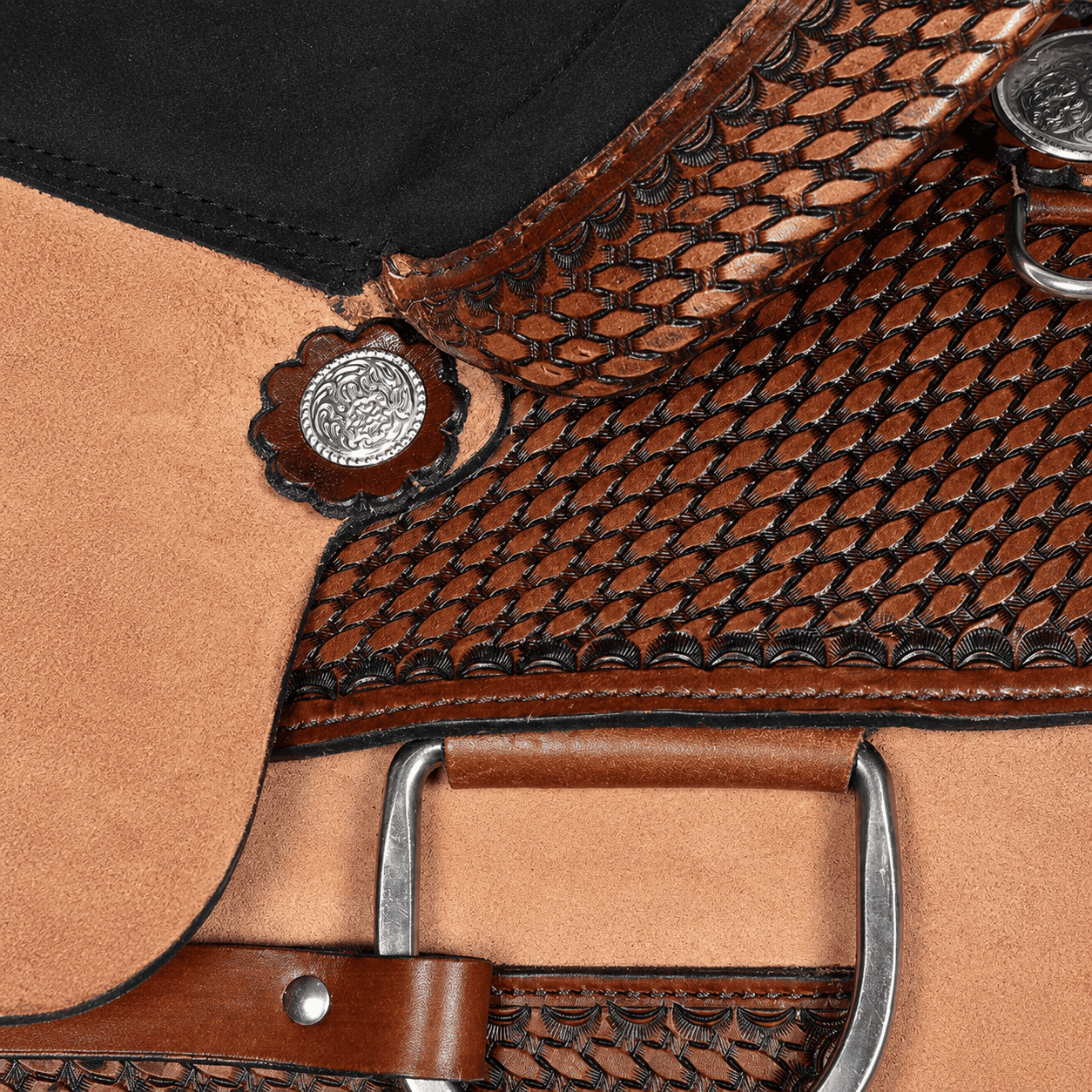 Roughout Barrel Saddle Black Suede Seat Dark Basketweave Western Horse Saddle Premium Riding Tack - Image 5