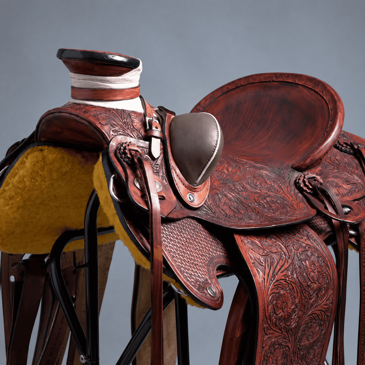 Brown Floral Tooled Western Horse Saddle Premium Hand Carved Leather Riding Tack - Image 5