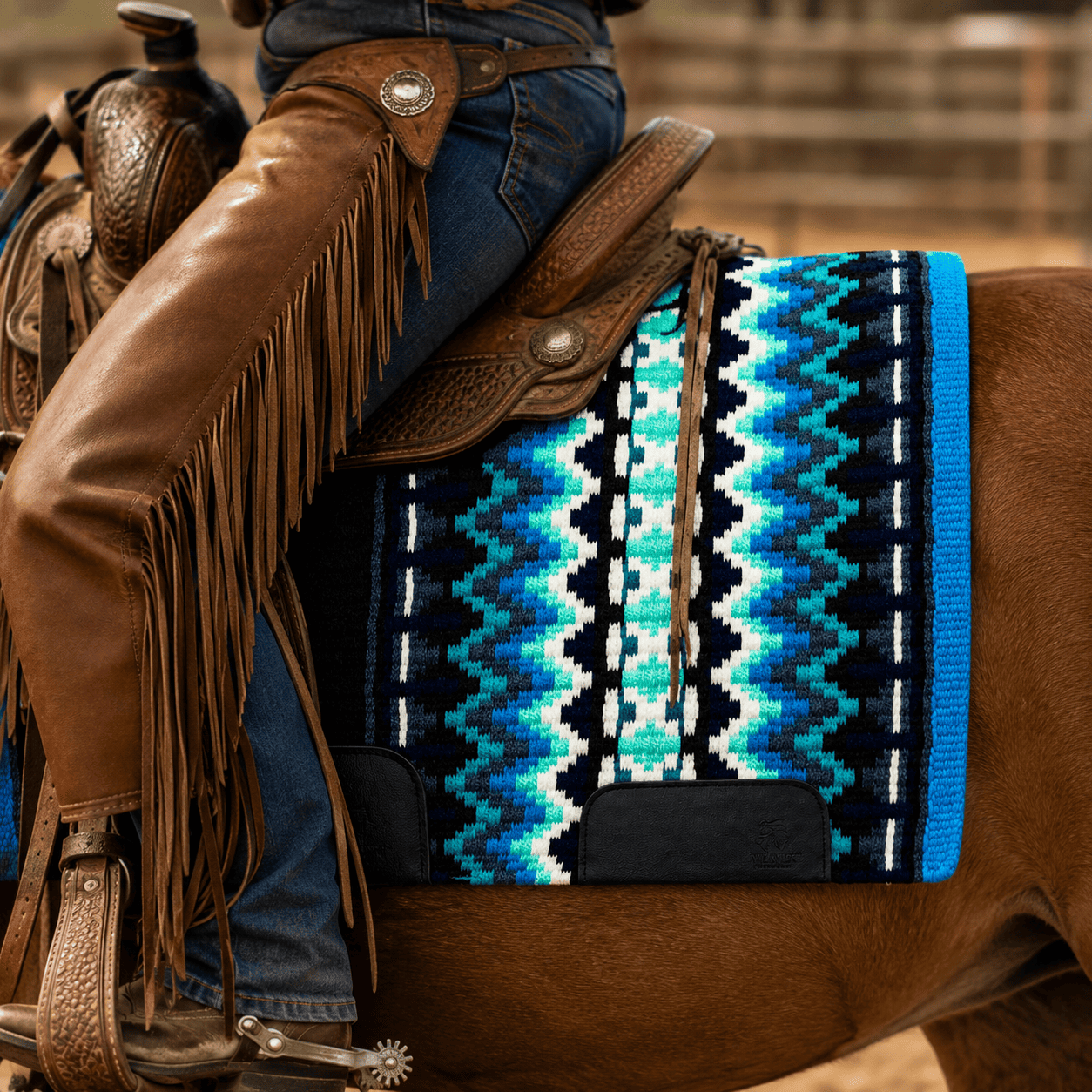 Western Saddle Pad Turquoise Black Tribal Horse Saddle Blanket for Ranch Trail Arena Riding - Image 6