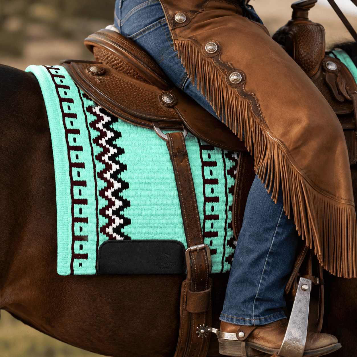 Western Saddle Pad Mint Green Burgundy Tribal Horse Saddle Blanket for Ranch Trail Arena Riding - Image 6