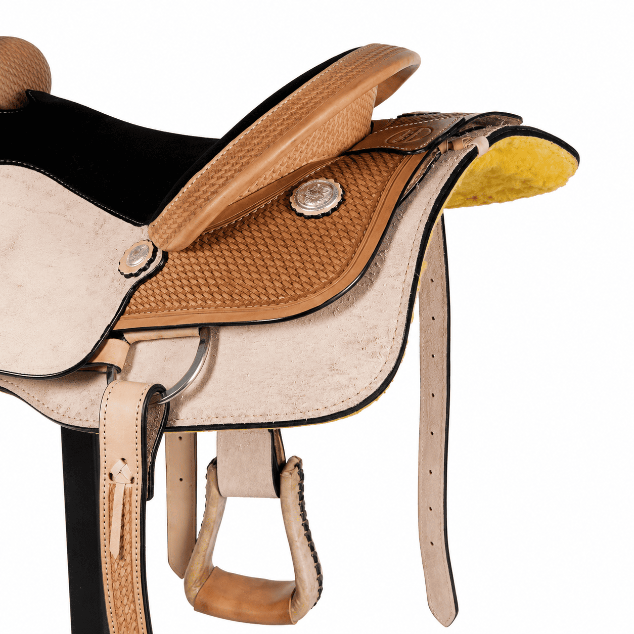 Natural Roughout Western Horse Saddle Black Suede Seat Premium Ranch Trail Riding Saddle - Image 5