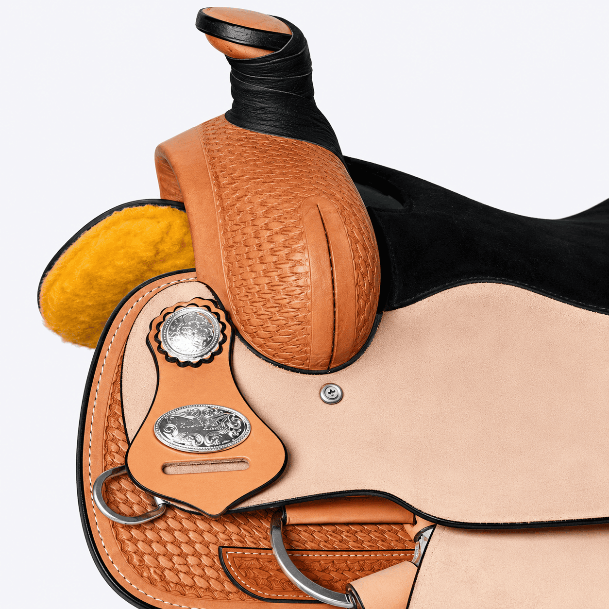 Roughout Barrel Saddle Black Suede Seat Premium Western Horse Saddle Trail Ranch Riding Tack - Image 5