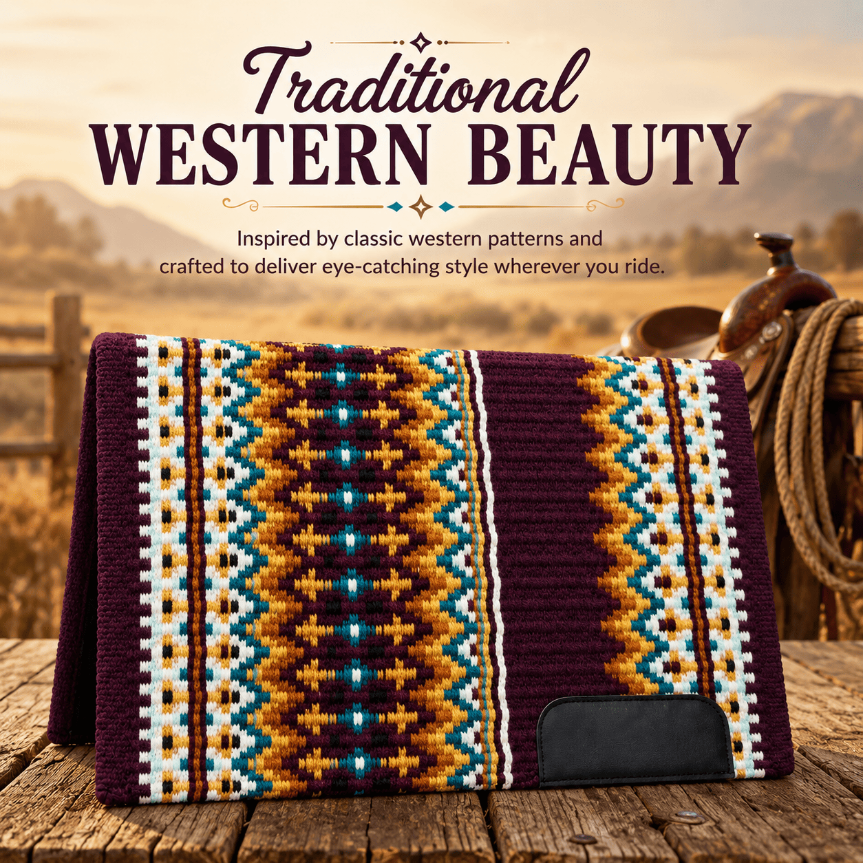 Western Saddle Pad Purple Tribal Geometric Horse Saddle Blanket for Ranch Trail & Arena Riding - Image 7