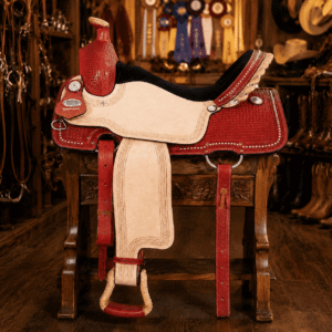 Red Roughout Barrel Saddle Black Suede Seat Crystal Accent Western Horse Saddle Premium Riding Tack