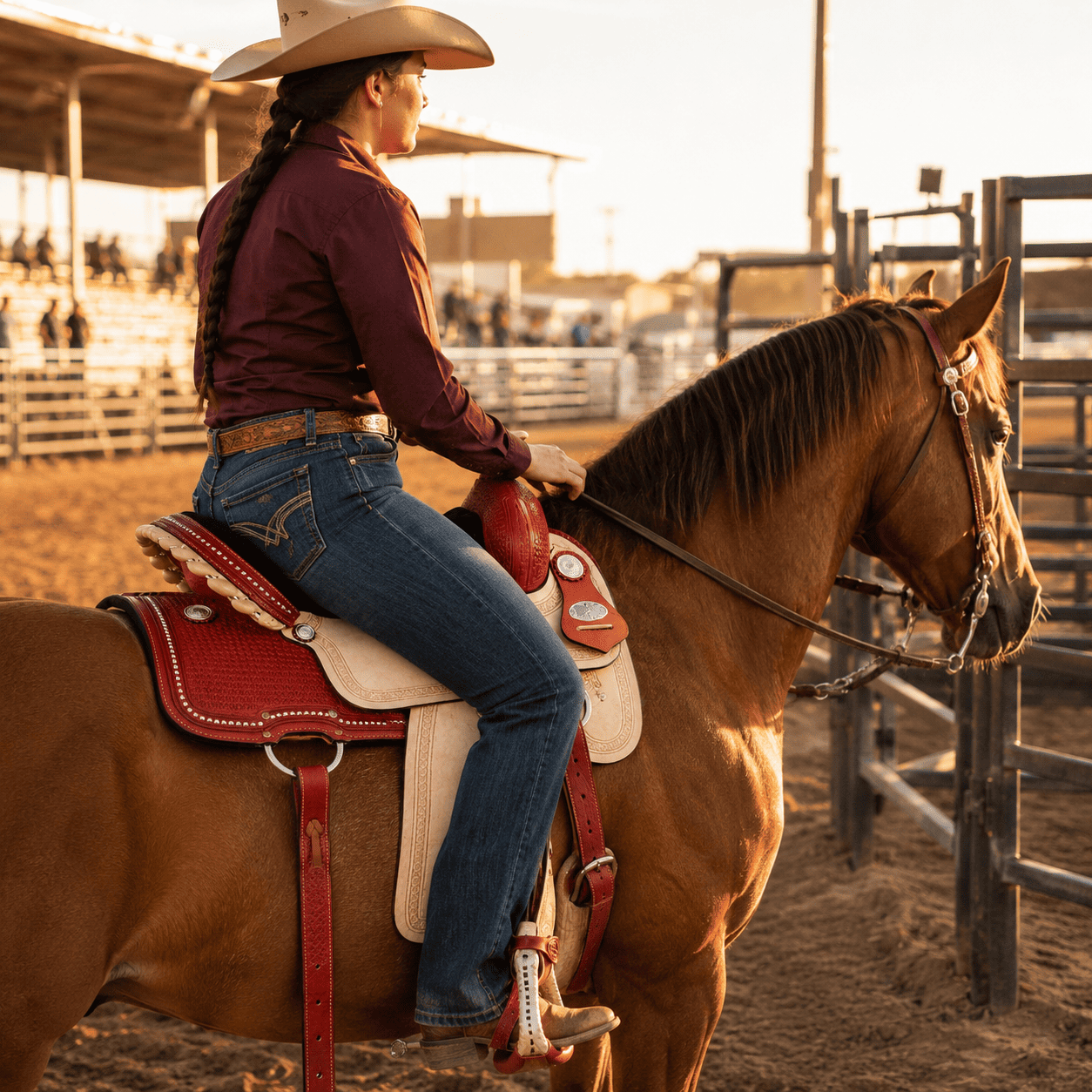 Red Roughout Barrel Saddle Black Suede Seat Crystal Accent Western Horse Saddle Premium Riding Tack - Image 5
