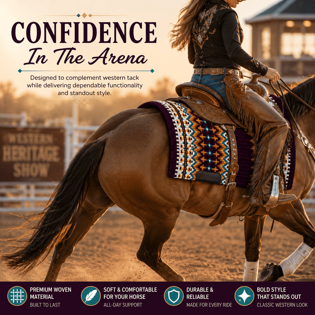 Western Saddle Pad Purple Tribal Geometric Horse Saddle Blanket for Ranch Trail & Arena Riding - Image 9